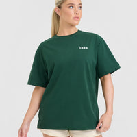 Classic Oversized Lightweight T-Shirt with Printed Logo | Racing Green