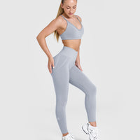 Effortless Seamless Leggings with White Logo | Metal Grey