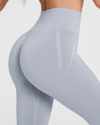 Effortless Seamless Leggings with White Logo | Metal Grey
