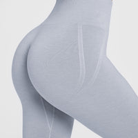 Effortless Seamless Leggings with White Logo | Metal Grey