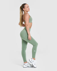 Effortless Seamless Leggings with White Logo | Sage