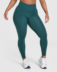 Effortless Seamless Leggings with White Logo | Marine Teal