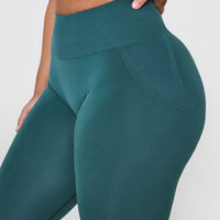 Effortless Seamless Leggings with White Logo | Marine Teal