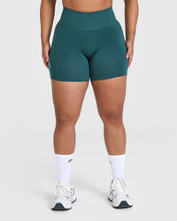 Effortless Seamless Shorts with White Logo | Marine Teal