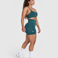 Effortless Seamless Shorts with White Logo | Marine Teal