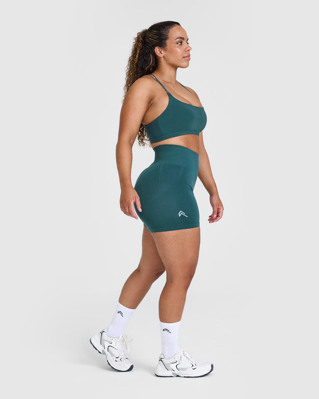 Effortless Seamless Shorts with White Logo | Marine Teal