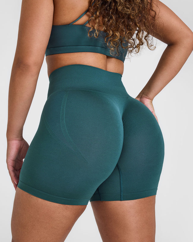 Effortless Seamless Shorts with White Logo | Marine Teal