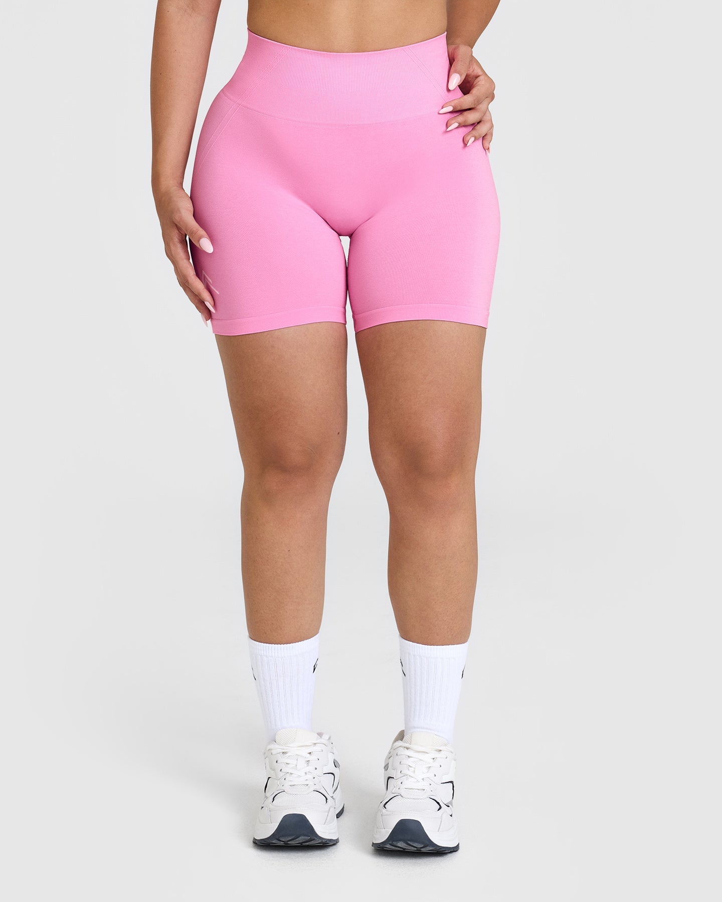 Effortless Seamless Shorts with White Logo | Power Pink