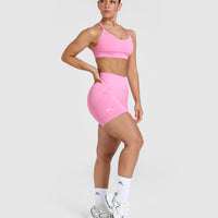 Effortless Seamless Shorts with White Logo | Power Pink