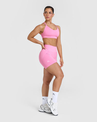 Effortless Seamless Shorts with White Logo | Power Pink