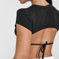 Vintage Open Back Crop T-Shirt with Graphic | Washed Black