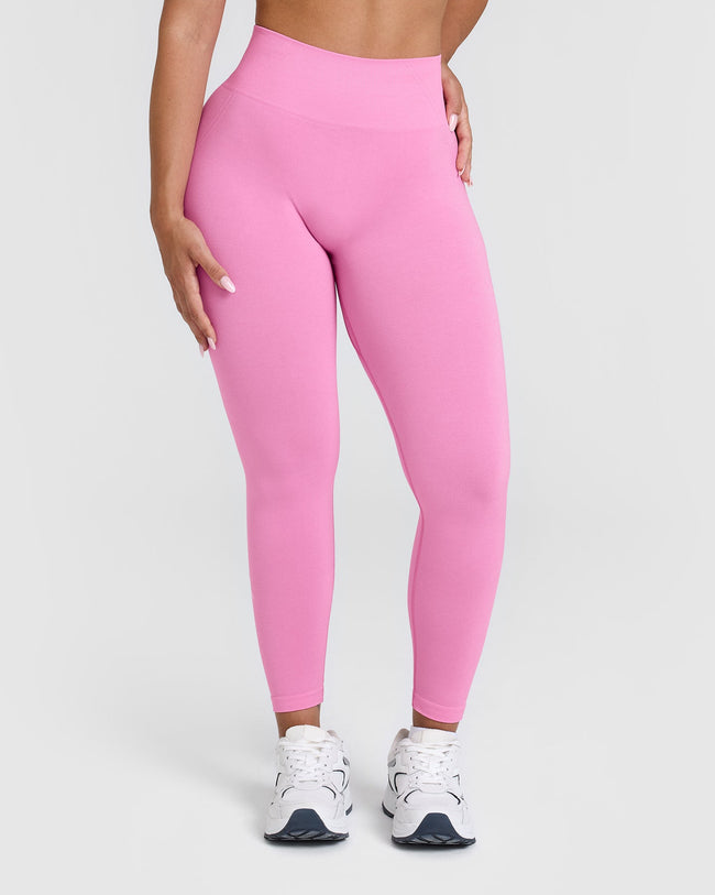 Effortless Seamless Leggings with White Logo | Power Pink