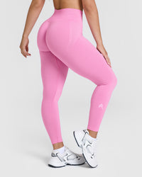 Effortless Seamless Leggings with White Logo | Power Pink