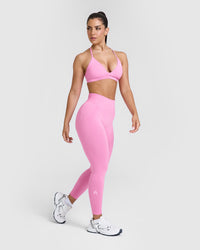 Effortless Seamless Leggings with White Logo | Power Pink