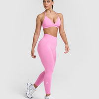 Effortless Seamless Leggings with White Logo | Power Pink