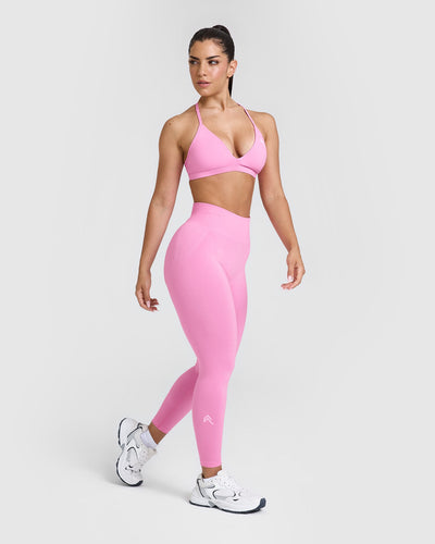 Effortless Seamless Leggings with White Logo | Power Pink