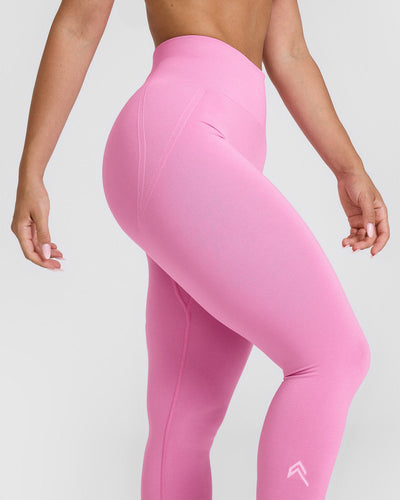 Effortless Seamless Leggings with White Logo | Power Pink