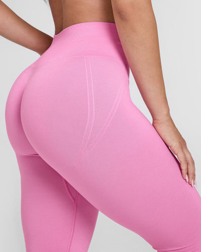 Effortless Seamless Leggings with White Logo | Power Pink
