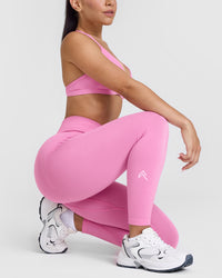 Effortless Seamless Leggings with White Logo | Power Pink