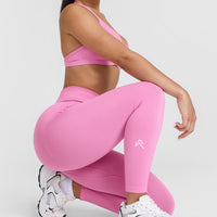 Effortless Seamless Leggings with White Logo | Power Pink