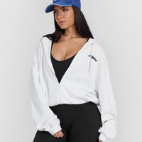 Raw Lounge Oversized Zip Through Hoodie with Graphic | White