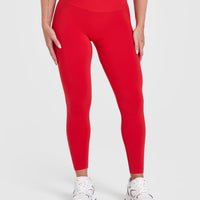 Effortless Seamless Leggings with White Logo | Muscle Mommy Red
