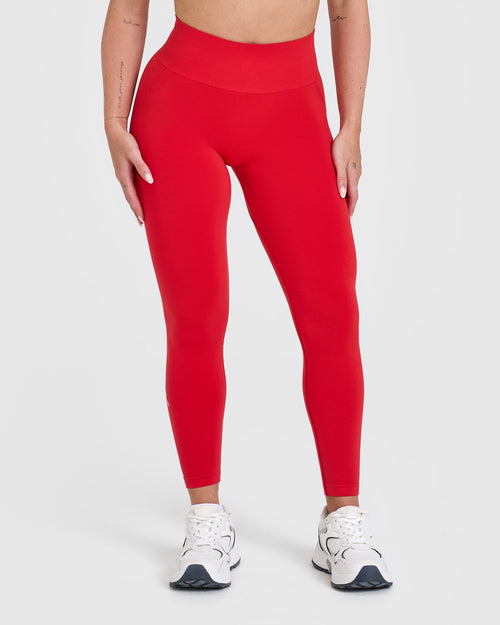 Oner Modal Effortless Seamless Leggings with White Logo | Muscle Mommy Red
