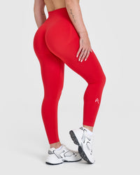Effortless Seamless Leggings with White Logo | Muscle Mommy Red