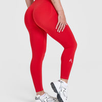 Effortless Seamless Leggings with White Logo | Muscle Mommy Red