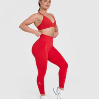 Effortless Seamless Leggings with White Logo | Muscle Mommy Red