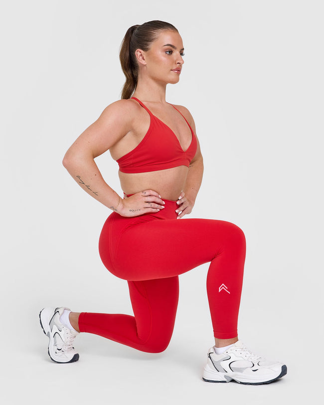 Effortless Seamless Leggings with White Logo | Muscle Mommy Red