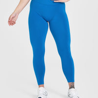 Effortless Seamless Leggings with White Logo | Retro Blue