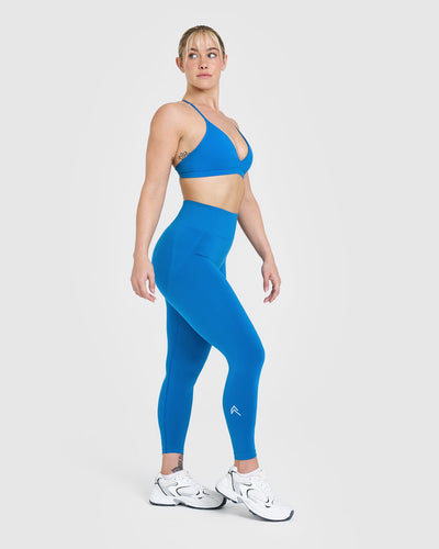 Effortless Seamless Leggings with White Logo | Retro Blue