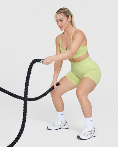 Effortless Seamless Shorts with White Logo | Pump Green