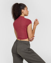 Mellowâ„¢ Rib Mid Mock Neck T-Shirt | Burnt Cherry