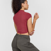 Mellowâ„¢ Rib Mid Mock Neck T-Shirt | Burnt Cherry