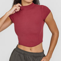Mellowâ„¢ Rib Mid Mock Neck T-Shirt | Burnt Cherry