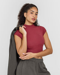 Mellowâ„¢ Rib Mid Mock Neck T-Shirt | Burnt Cherry