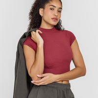 Mellowâ„¢ Rib Mid Mock Neck T-Shirt | Burnt Cherry