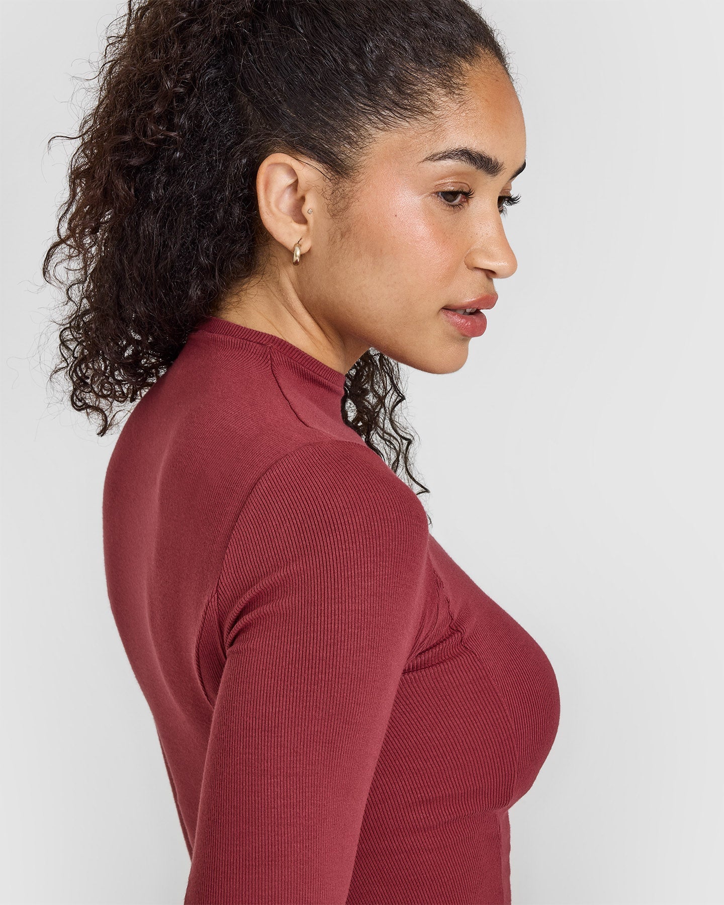 Mellow™ Rib Mock Neck Long Sleeve Top | Burnt Cherry