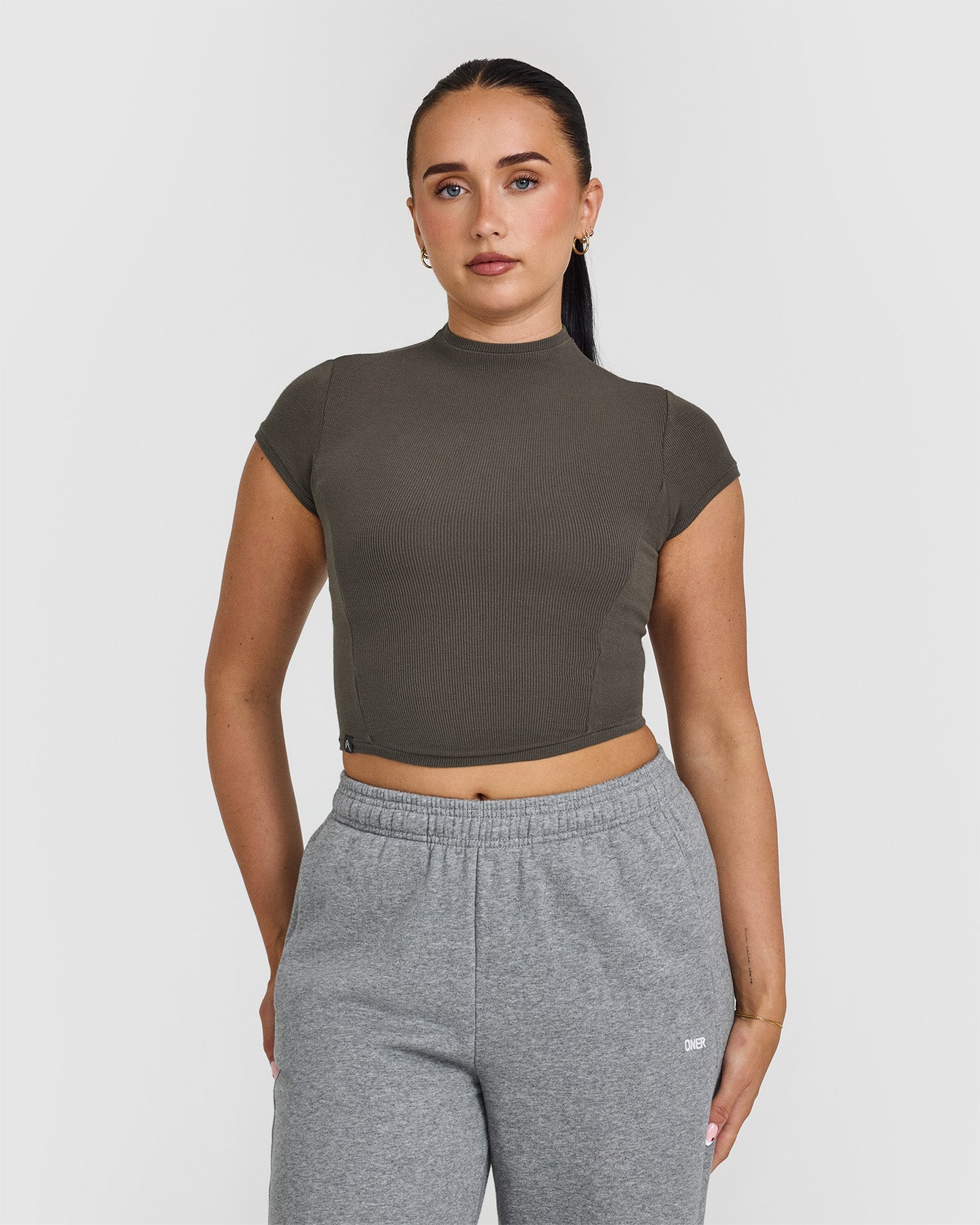 Mellowâ„¢ Rib Mid Mock Neck T-Shirt | Deep Taupe