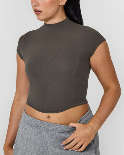 Mellowâ„¢ Rib Mid Mock Neck T-Shirt | Deep Taupe