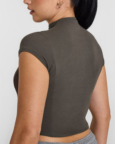 Mellowâ„¢ Rib Mid Mock Neck T-Shirt | Deep Taupe