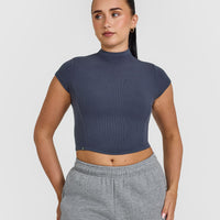 Mellow™ Rib Mid Mock Neck T-Shirt | True Blue
