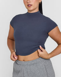 Mellow™ Rib Mid Mock Neck T-Shirt | True Blue