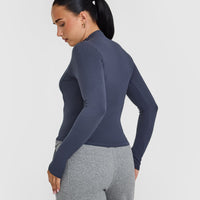 Mellowâ„¢ Rib Mock Neck Long Sleeve Top | True Blue
