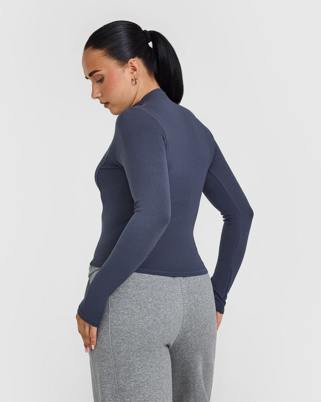 Mellowâ„¢ Rib Mock Neck Long Sleeve Top | True Blue