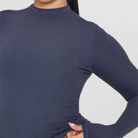 Mellowâ„¢ Rib Mock Neck Long Sleeve Top | True Blue