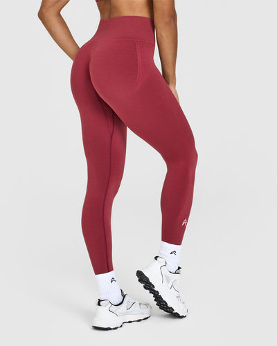 Effortless Seamless Leggings with White Logo | Burnt Cherry