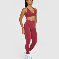Effortless Seamless Leggings with White Logo | Burnt Cherry
